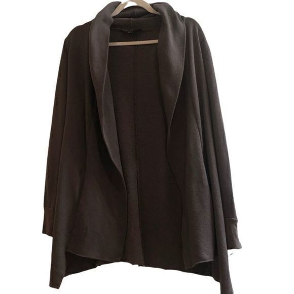 Sweaters - Relaxed Fit Knit Draped Front Raw Hem Grey Casual Coat w/ Hood Large